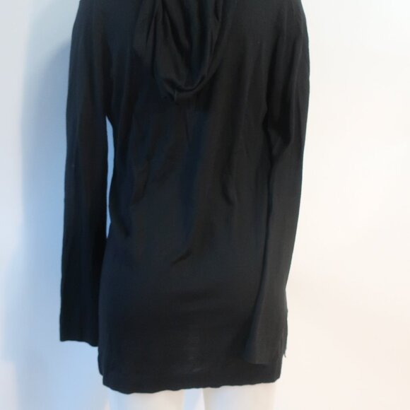 Womens Minnie Rose Black Silk Cashmere Hooded V-Neck Sweater M - Picture 7 of 10